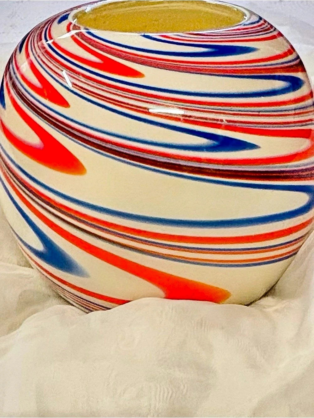 Carlo Moretti Murano Glass Vase Archive Revival Marbled Sphere Hand Blown Italy